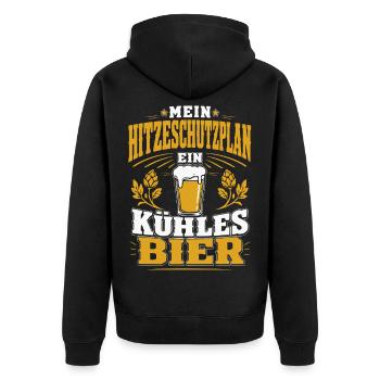 Mein Hitzeschutzplan Ein Kühles Bier - Unisex Premium Bio Zip Hoodie - Schwarz - Hinten - Nico (187cm)