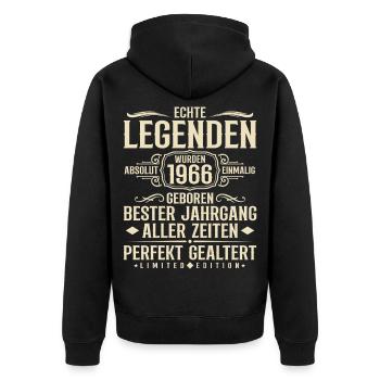 Jahrgang 1966 Geburtstag Absolut Einmalig - Unisex Premium Bio Zip Hoodie - Schwarz - Hinten - Nico (187cm)