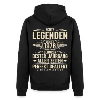 Jahrgang 1976 Geburtstag Absolut Einmalig - Unisex Premium Bio Zip Hoodie - Schwarz - Hinten - Nico (187cm)