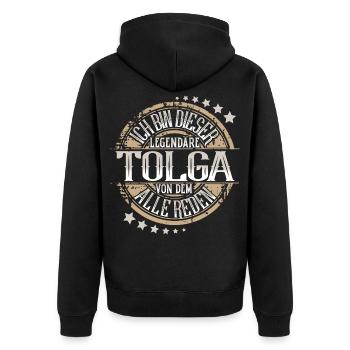 Tolga - Unisex Premium Bio Zip Hoodie - Schwarz - Hinten - Nico (187cm)