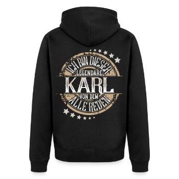 Karl - Unisex Premium Bio Zip Hoodie - Schwarz - Hinten - Nico (187cm)