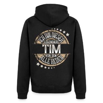 Tim - Unisex Premium Bio Zip Hoodie - Schwarz - Hinten - Nico (187cm)