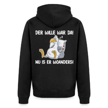 Schlafende Taube – Wille war da, lustige Sprüche - Unisex Premium Bio Zip Hoodie - Schwarz - Hinten - Nico (187cm)