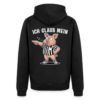 Ich glaub mein Schwein pfeift – Lustiges Shirt - Unisex Premium Bio Zip Hoodie - Schwarz - Hinten - Nico (187cm)