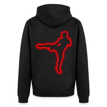 Muay Thai Kampfsport Kickboxer Jungen Kickboxen  - Unisex Premium Bio Zip Hoodie - Schwarz - Hinten - Nico (187cm)