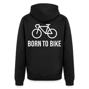 Born To Bike (Radfahrer / Fahrrad / Rennrad / B) - Unisex Premium Bio Zip Hoodie - Schwarz - Hinten - Nico (187cm)