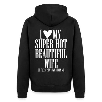 I Love My Wife Spruch Lustiges Ehemann Design - Unisex Premium Bio Zip Hoodie - Schwarz - Hinten - Nico (187cm)