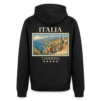 Italien Taormina Vintage Reisemarke - Unisex Premium Bio Zip Hoodie - Schwarz - Hinten - Nico (187cm)