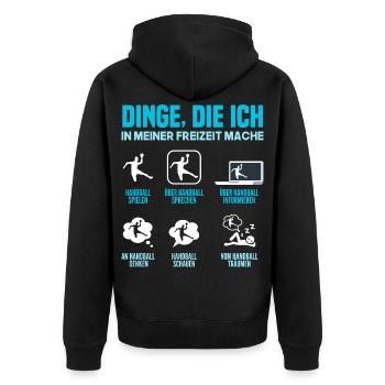 Handball Handballer Handball Trainer Fan Geschenk - Unisex Premium Bio Zip Hoodie - Schwarz - Hinten - Nico (187cm)