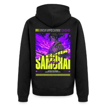 Tokyo Samurai Girl: Purple Flame Aesthetics - Unisex Premium Bio Zip Hoodie - Schwarz - Hinten - Nico (187cm)