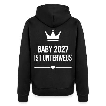 Baby 2027 Ist Unterwegs Krone - Unisex Premium Bio Zip Hoodie - Schwarz - Hinten - Nico (187cm)