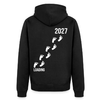 Baby 2027 Fußspuren Loading - Unisex Premium Bio Zip Hoodie - Schwarz - Hinten - Nico (187cm)