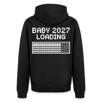 Baby 2027 Pixel Loading - Unisex Premium Bio Zip Hoodie - Schwarz - Hinten - Nico (187cm)