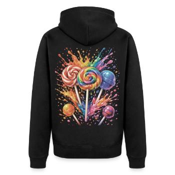 Mehrfarbige Süßigkeiten-Lutscher-Spritzkunst - Unisex Premium Bio Zip Hoodie - Schwarz - Hinten - Nico (187cm)