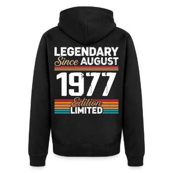Legendär seit August 1977 Vintage Retro - Unisex Premium Bio Zip Hoodie - Schwarz - Hinten - Nico (187cm)