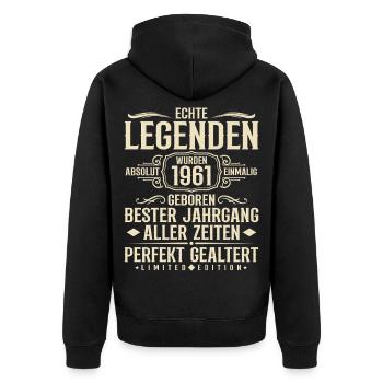 Jahrgang 1961 Geburtstag Absolut Einmalig - Unisex Premium Bio Zip Hoodie - Schwarz - Hinten - Nico (187cm)