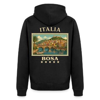 Italien Bosa Vintage Reisemarke - Unisex Premium Bio Zip Hoodie - Schwarz - Hinten - Nico (187cm)