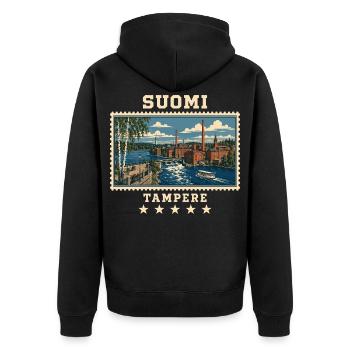 Finnland Tampere Vintage Reisemarke - Unisex Premium Bio Zip Hoodie - Schwarz - Hinten - Nico (187cm)