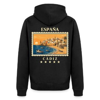 Spanien Cádiz Vintage Reisemarke - Unisex Premium Bio Zip Hoodie - Schwarz - Hinten - Nico (187cm)