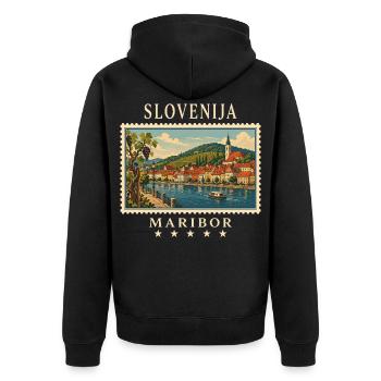 Marque de voyage vintage de Maribor en Slovénie - Veste à capuche bio Premium Unisexe - noir - Dos - Nico (187cm)