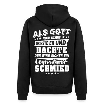Schmied - Unisex Premium Bio Zip Hoodie - Schwarz - Hinten - Nico (187cm)