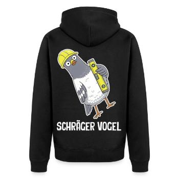 Schräger Vogel – Taube mit Wasserwaage - Unisex Premium Bio Zip Hoodie - Schwarz - Hinten - Nico (187cm)