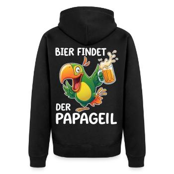 Bier findet der Papa geil – Papagei Shirt - Unisex Premium Bio Zip Hoodie - Schwarz - Hinten - Nico (187cm)