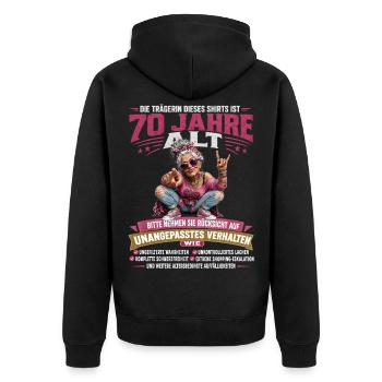 Lustiges 70 Geburtstag Funshirt Oma Geschenk Humor - Unisex Premium Bio Zip Hoodie - Schwarz - Hinten - Nico (187cm)