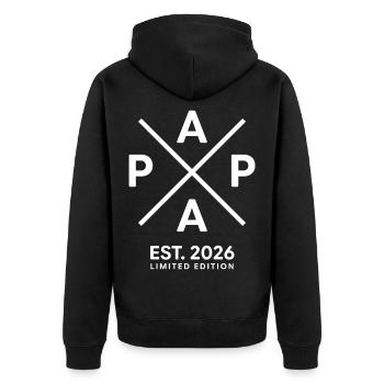 Papa Est. 2026 | Vater | Vatertag Geschenk - Unisex Premium Bio Zip Hoodie - Schwarz - Hinten - Nico (187cm)