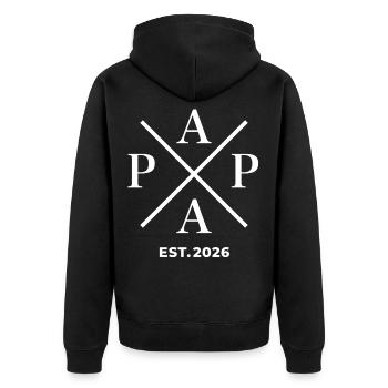 Papa Est. 2026 | Vater | Vatertag Geschenk - Unisex Premium Bio Zip Hoodie - Schwarz - Hinten - Nico (187cm)