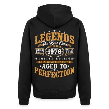 1976 Jahrgang Vintage Geburtstag Geschenk Retro - Unisex Premium Bio Zip Hoodie - Schwarz - Hinten - Nico (187cm)