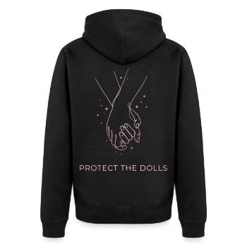 Protect The Dolls Hand Line Art - Unisex Premium Bio Zip Hoodie - Schwarz - Hinten - Nico (187cm)