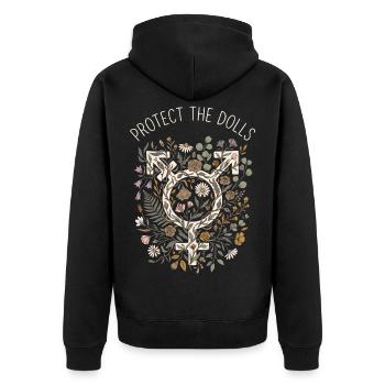 Protect The Dolls Peace Blumen - Unisex Premium Bio Zip Hoodie - Schwarz - Hinten - Nico (187cm)
