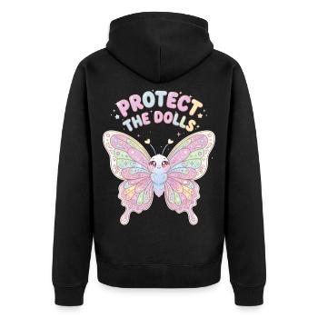Protect The Dolls Schmetterling - Unisex Premium Bio Zip Hoodie - Schwarz - Hinten - Nico (187cm)