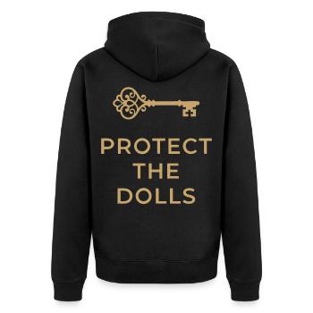 Protect The Dolls Schlüssel Gold - Unisex Premium Bio Zip Hoodie - Schwarz - Hinten - Nico (187cm)