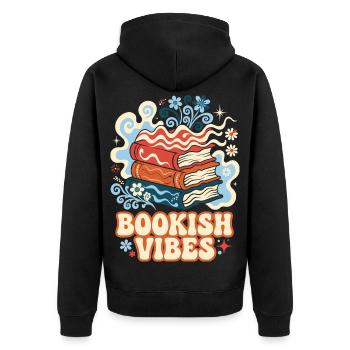 Bookish Vibes Retro Bücher - Unisex Premium Bio Zip Hoodie - Schwarz - Hinten - Nico (187cm)