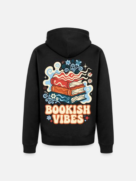 Bookish Vibes Retro Bücher - Unisex Premium Bio Zip Hoodie - Schwarz