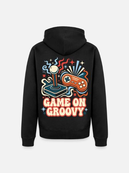 Game On Groovy Retro Gaming - Unisex Premium Organic Zip Hoodie - black