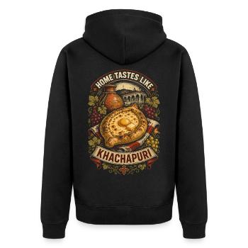 Georgien Georgier Tbilisi Sakartvelo Khachapuri - Unisex Premium Bio Zip Hoodie - Schwarz - Hinten - Nico (187cm)