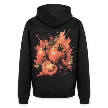 Rotes Tomatengemüse-Splash-Kunst-Aquarell - Unisex Premium Bio Zip Hoodie - Schwarz - Hinten - Nico (187cm)