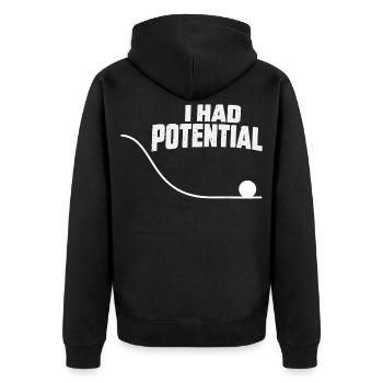 Ich hatte potenzielle Energie-Physique Humou - Unisex Premium Bio Zip Hoodie - Schwarz - Hinten - Nico (187cm)