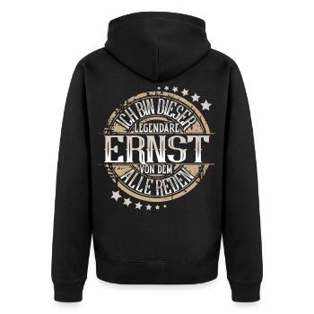 Ernst - Unisex Premium Bio Zip Hoodie - Schwarz - Hinten - Nico (187cm)