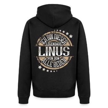 Linus - Unisex Premium Bio Zip Hoodie - Schwarz - Hinten - Nico (187cm)