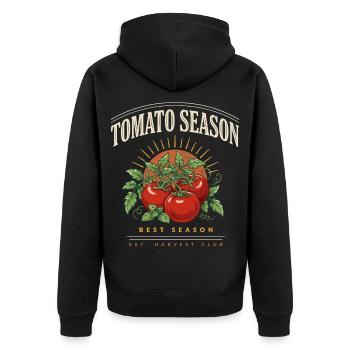 Tomato Season Harvest Club - Unisex Premium Bio Zip Hoodie - Schwarz - Hinten - Nico (187cm)