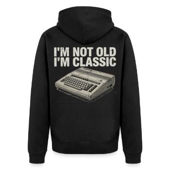 Nicht alt, ich bin ein klassischer Retro-Computer - Unisex Premium Bio Zip Hoodie - Schwarz - Hinten - Nico (187cm)