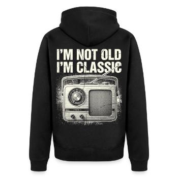Nicht alt, ich bin klassisches Radio - Unisex Premium Bio Zip Hoodie - Schwarz - Hinten - Nico (187cm)