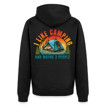 ICH CAMPE GERNE UND VIELLEICHT DREI LEUTE - Unisex Premium Bio Zip Hoodie - Schwarz - Hinten - Nico (187cm)