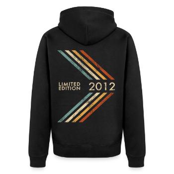 2012 Limited Edition Geburtstag Mädchen und Jungen - Unisex Premium Bio Zip Hoodie - Schwarz - Hinten - Nico (187cm)