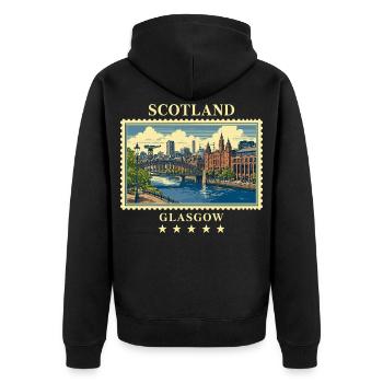 Schottland_Glasgow_Vintage_Reisemarke - Unisex Premium Bio Zip Hoodie - Schwarz - Hinten - Nico (187cm)