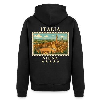 Italien Siena Vintage Reisemarke - Unisex Premium Bio Zip Hoodie - Schwarz - Hinten - Nico (187cm)